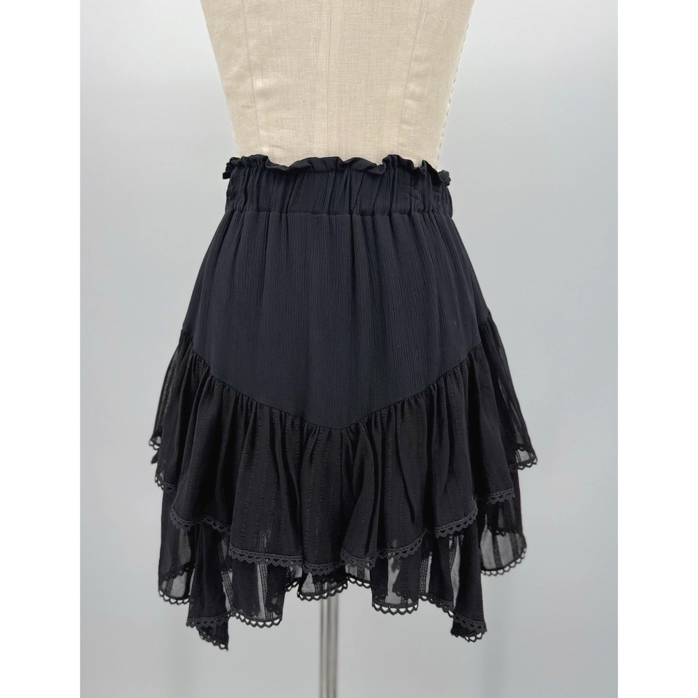 Network Black Tiered Skirt Sz 36 US 6 100% Viscose Boho Flowy Whimsigoth Grunge - Picture 5 of 14